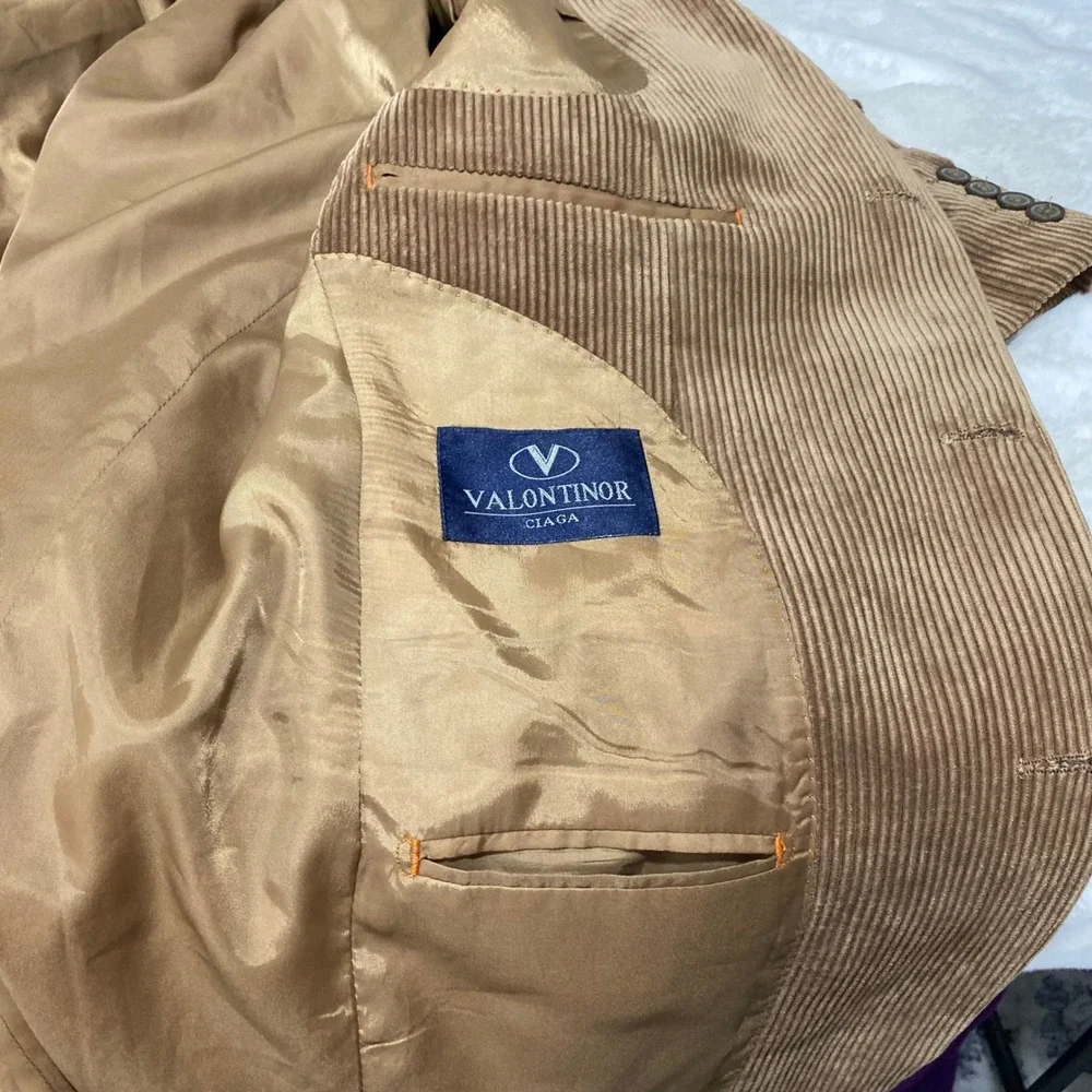VALONTINOR Men's Wide Wale Corduroy Blazer Jacket Tan Single Breasted Sport Coat
